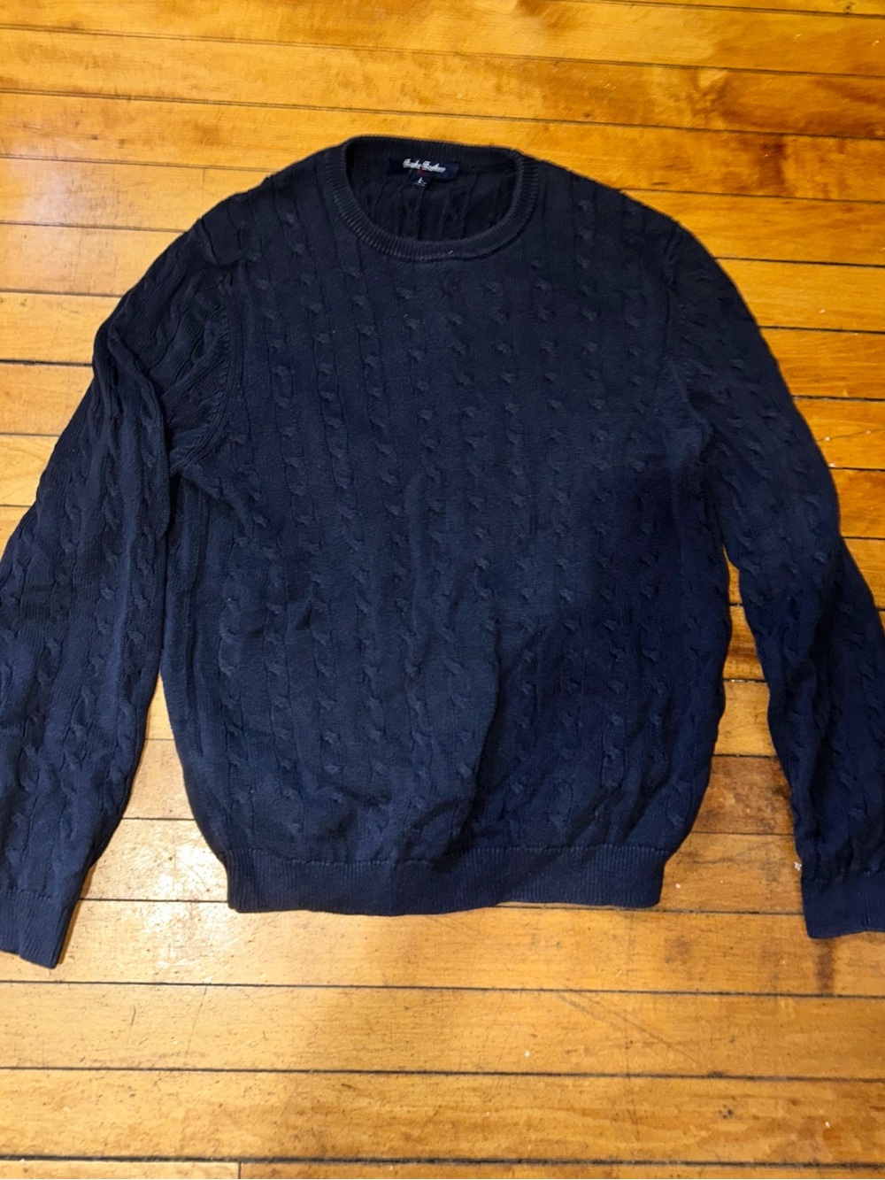 Brooks Brothers Navy Cable-Knit Crewneck Sweater